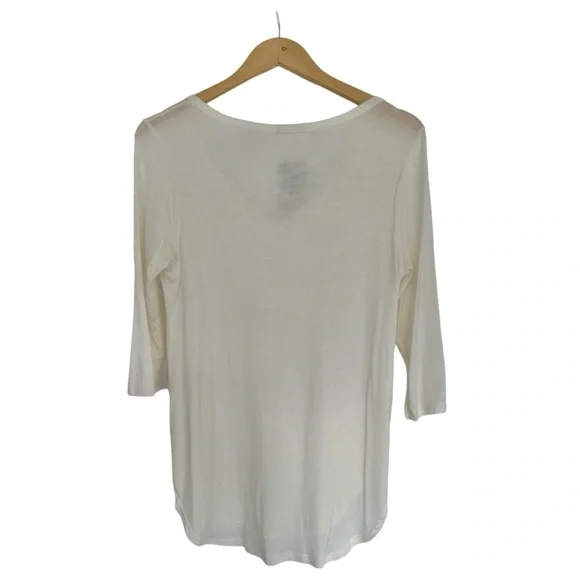 P.S. Kate Anna Criss Cross Top Semi Sheer Off White Tunic 3/4 Sleeve Size M - Picture 7 of 10